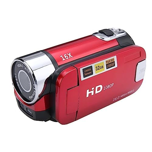 Full HD 1080P 16x Digital Video Camera Zoom Selfie Anti-Shake Video Record Shoot Camera 16 Megapixel 270 Degree Rotation Screen Camcorder for Vlogging, Red