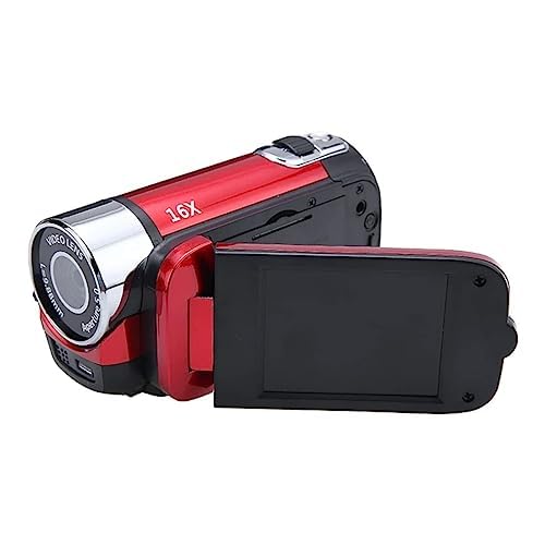 Full HD 1080P 16x Digital Video Camera Zoom Selfie Anti-Shake Video Record Shoot Camera 16 Megapixel 270 Degree Rotation Screen Camcorder for Vlogging, Red