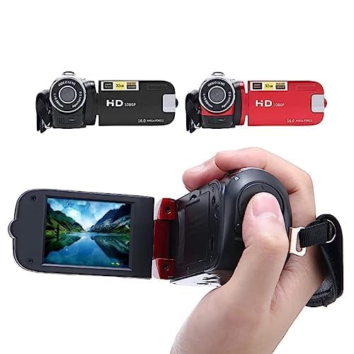 Full HD 1080P 16x Digital Video Camera Zoom Selfie Anti-Shake Video Record Shoot Camera 16 Megapixel 270 Degree Rotation Screen Camcorder for Vlogging, Red