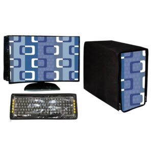 Orchid Homz Printed Blue Computer Desktop3 in 1 DustProof Cover Combo 21 Inch Computer Desktop CPU Keyboard Cover Set of 3