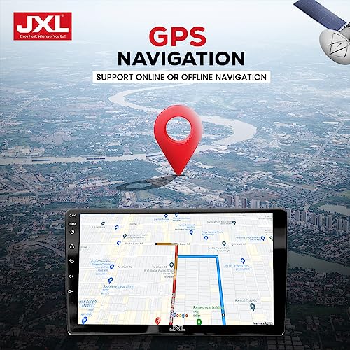 JXL 9 Inch Car Android Double Din Player 2GB/32GB Capacitive Touch Screen Quad Core Proceessor 1080P HD Screen, Latest Android Version 12 BT 5.0, Wi-Fi, GPS, USB 2.0, Navigation 2GB/32GB