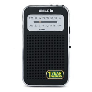 iBELL FM720BT Portable Pocket FM Radio with Bluetooth Speaker, USB/SD MP3 Player, Rechargeable with Type C Port, 2 Band (Black)