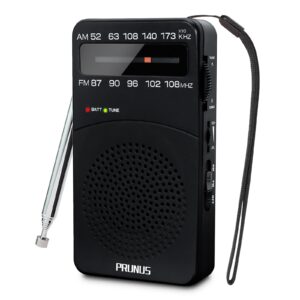 PRUNUS J-166 Portable Radio AM FM, Battery Operated with Tuning Light, Back Clip, Excellent Reception, AM FM Portable, Transistor(Black)