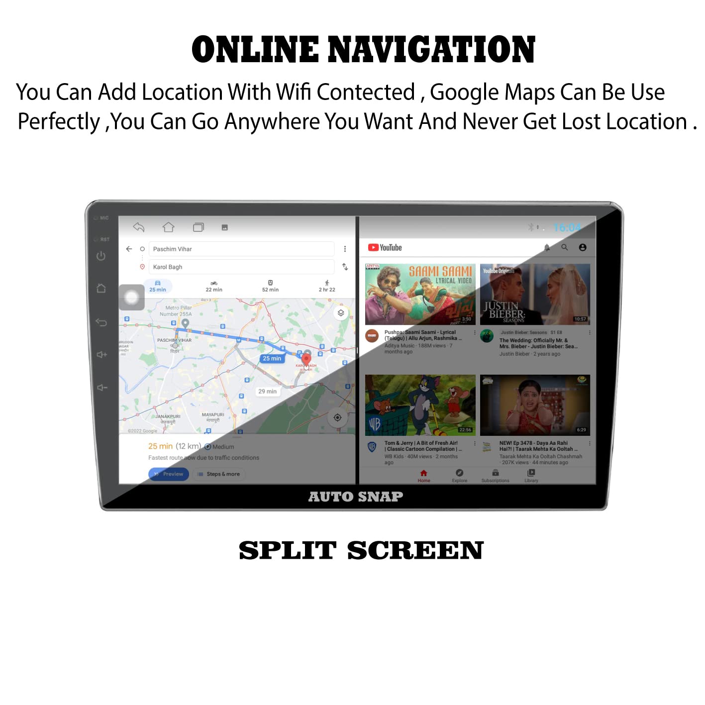 AUTO SNAP 9 Inch HD Android Double Din Stereo Player 14 Android Version Gorilla Glass IPS Display Car Stereo Touch Screen Flashing 2GB RAM 32GB ROM for All Cars