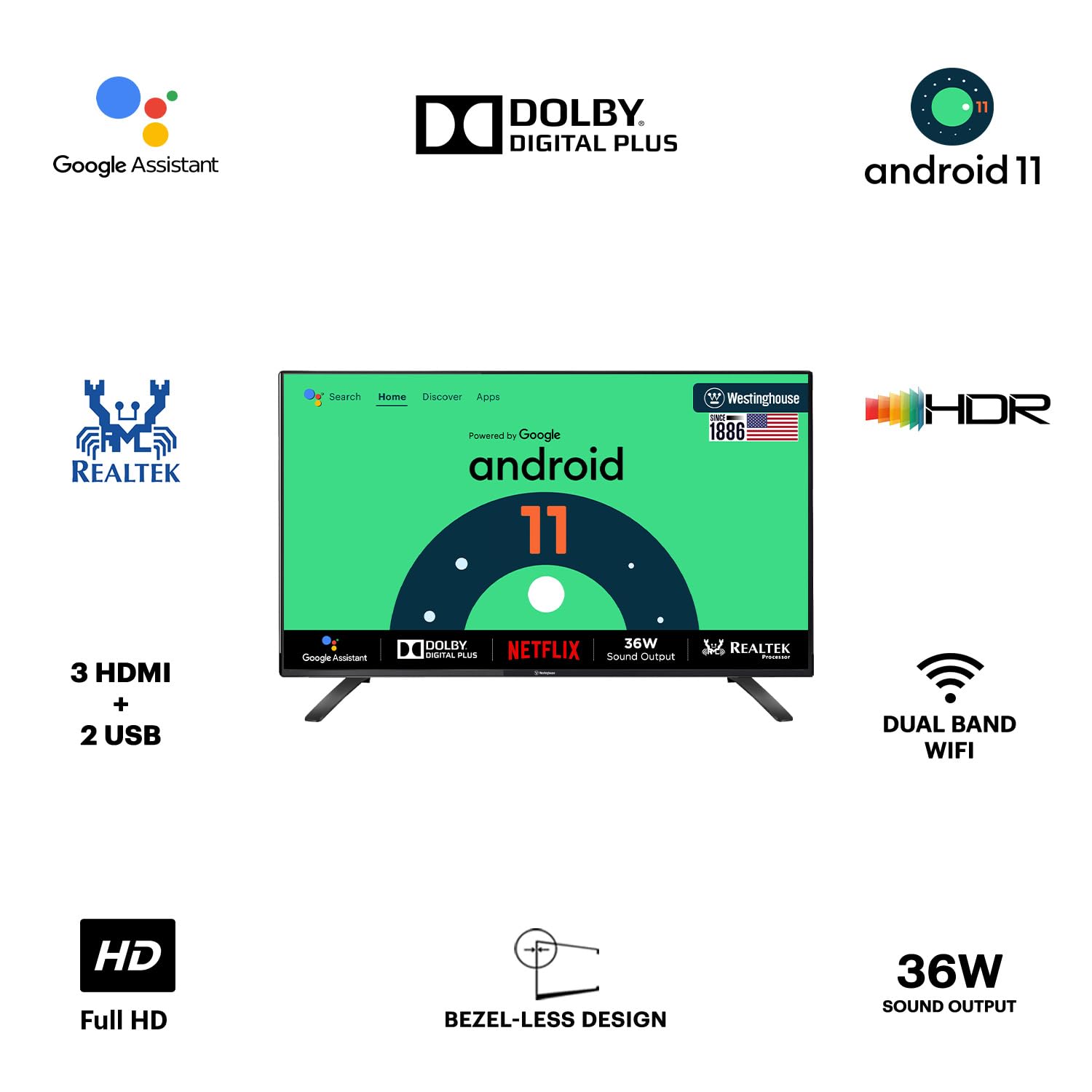 Westinghouse 80 cm (32 inches) W2 Series HD Ready Certified Android LED TV WH32HX41 (Black)