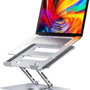 PLIXIO Adjustable Laptop Stand with 360° Rotating Base Tabletop Ergonomic Foldable Portable Holder Compatible for MacBook, HP, Dell, Lenovo & All Other Notebook (Sliver)