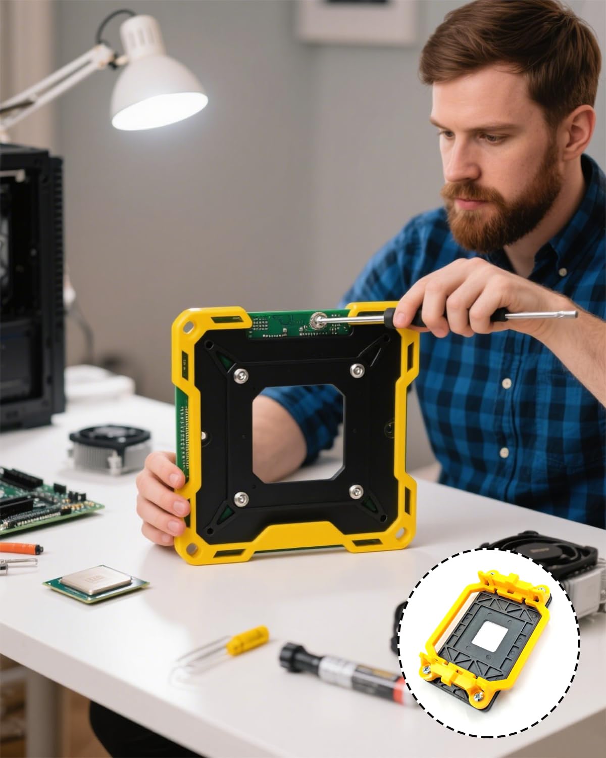 5 PCS CPU Heatsink Bracket Stand Base for AM3 Socket, AM3 Black Bracket Base *1 + 4 Screws, Durable Computer Hardware Accessory for DIY PC Builders and Upgraders