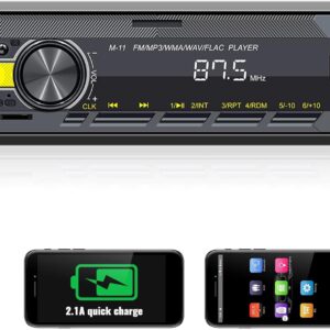 UNITOPSCI Single Din Car Stereo Bluetooth 5.0 Multimedia Audio Receiver, Push to Talk Assistant, Hands-Free Call Voice Control,MP3/FM/AUX in/USB/TF Input APP Remote LCD Digital Display