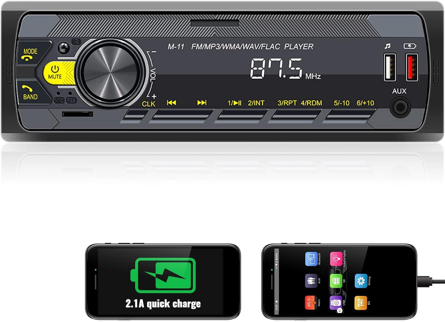 UNITOPSCI Single Din Car Stereo Bluetooth 5.0 Multimedia Audio Receiver, Push to Talk Assistant, Hands-Free Call Voice Control,MP3/FM/AUX in/USB/TF Input APP Remote LCD Digital Display