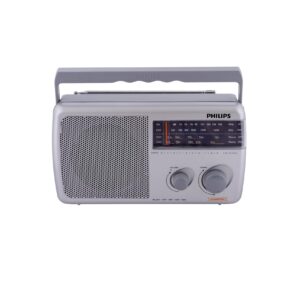 Philips Portable Radio RL384/94 with MW, SW & FM Band, 500mW RMS Sound Output, Telescopic Antenna, 4-Inch Loudspeaker, Powered by 3xR20 (4.5V DC) External DC Socket