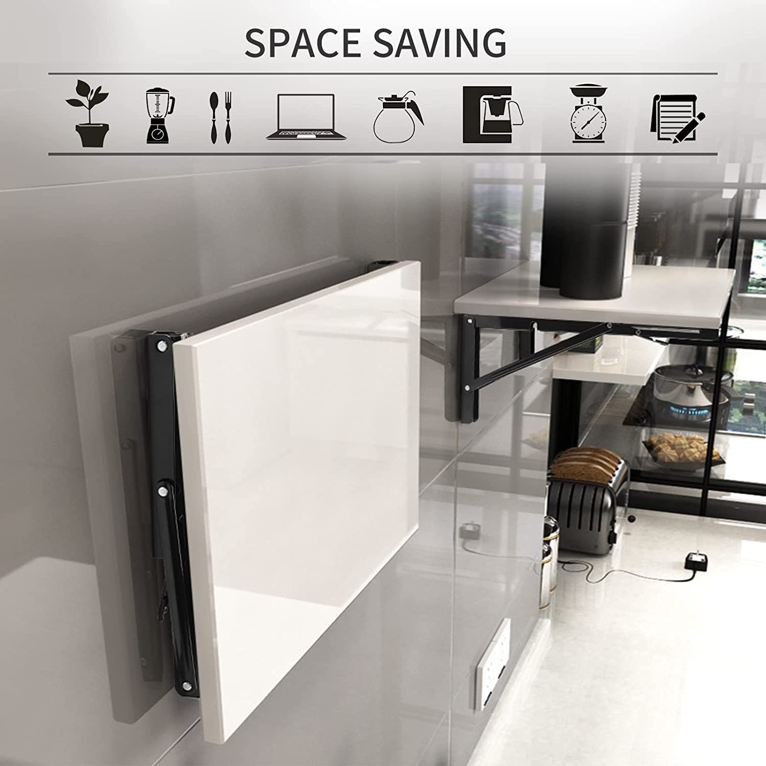 LIMBANI BROTHERS Folding Shelf Brackets Folding Shelf Brackets Heavy Duty Cold Rolled Steel Collapsible DIY Wall Mounted Shelf Bracket Space Saving for Table, Work Bench (20 cm)