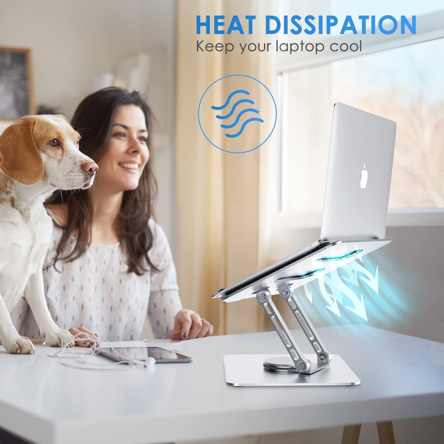 PLIXIO Adjustable Laptop Stand with 360° Rotating Base Tabletop Ergonomic Foldable Portable Holder Compatible for MacBook, HP, Dell, Lenovo & All Other Notebook (Sliver)