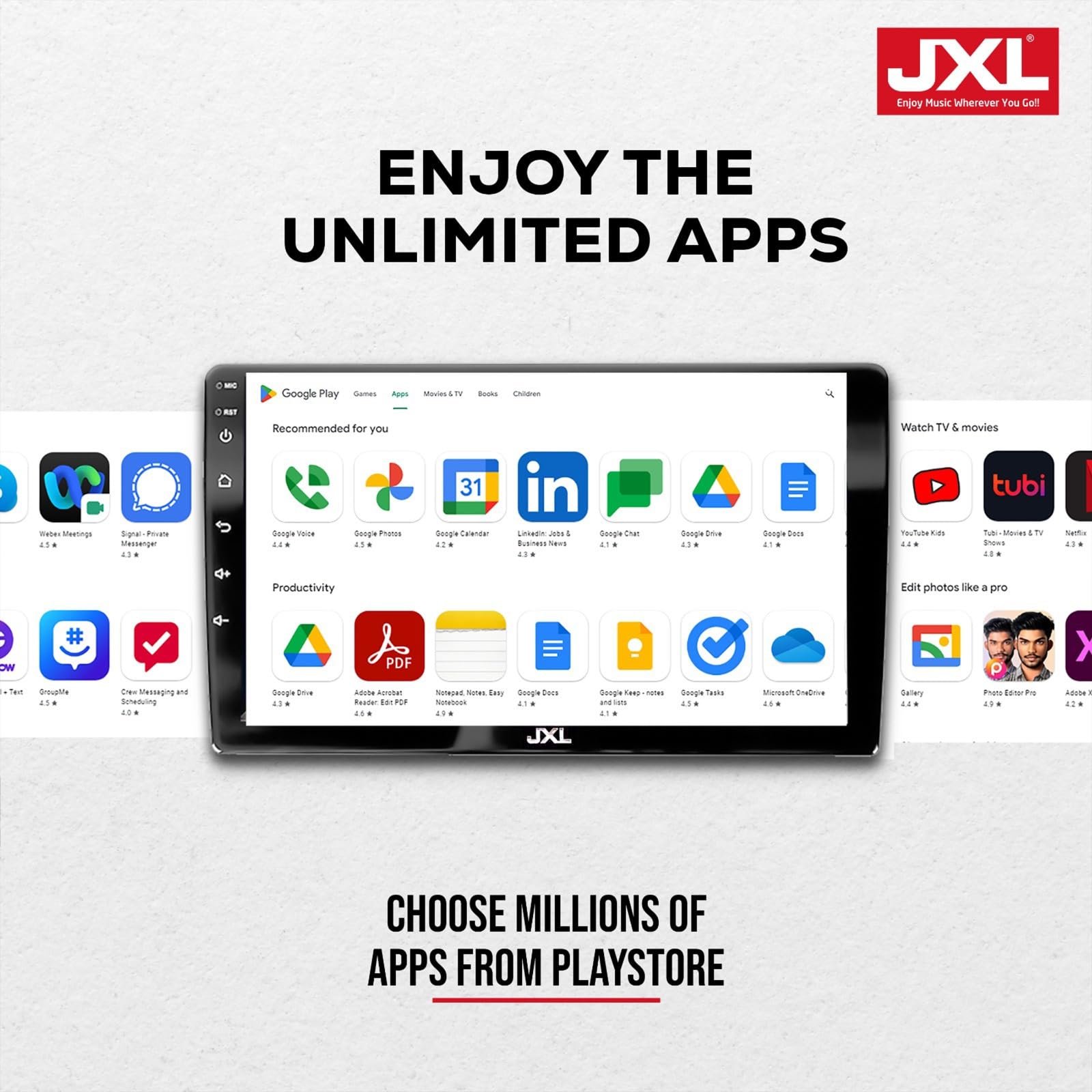 JXL 9 Inch Car Android Double Din Player 2GB/32GB Capacitive Touch Screen Quad Core Proceessor 1080P HD Screen, Latest Android Version 12 BT 5.0, Wi-Fi, GPS, USB 2.0, Navigation 2GB/32GB