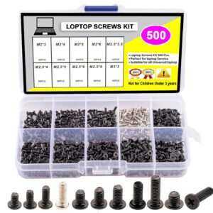 Laptop Computer Repair Screws Kit, 500 Pieces, M2-M3 Sizes, 10 Types with Organiser Box