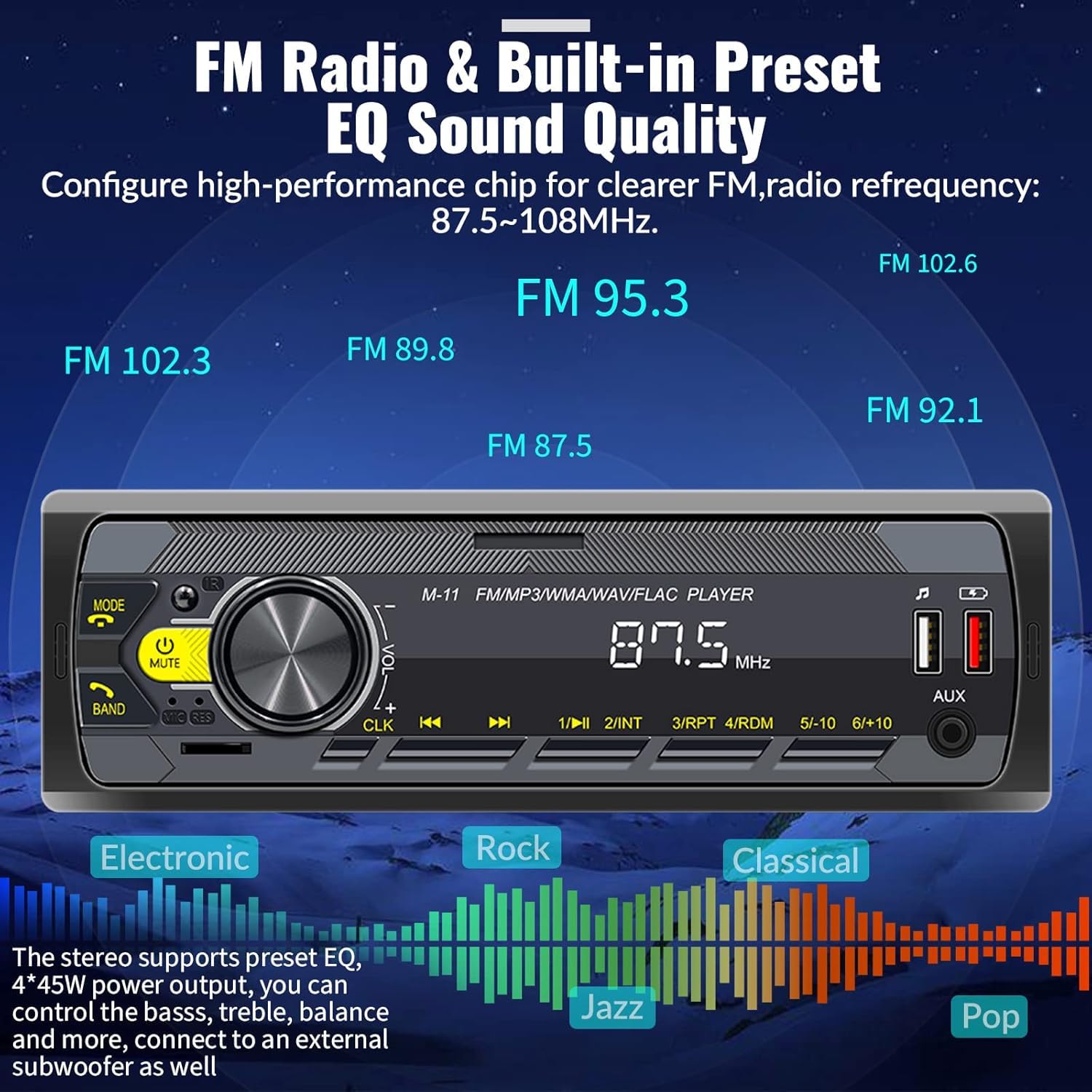 UNITOPSCI Single Din Car Stereo Bluetooth 5.0 Multimedia Audio Receiver, Push to Talk Assistant, Hands-Free Call Voice Control,MP3/FM/AUX in/USB/TF Input APP Remote LCD Digital Display