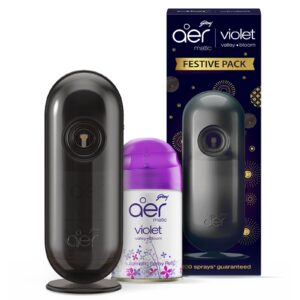 Godrej aer Matic Kit (Machine + 1 Refill) - Automatic Room Fresheners with Flexi Control Spray | Violet Valley Bloom | 2200 Sprays Guaranteed | Lasts up to 60 days (210ml)