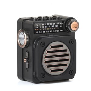 NB NOIZZYBOX Retro Buddy - 3 Band Radio (FM/AM/SW) with Bluetooth, TF Card, USB, Bright Torch Light, Analog Tuning Knob - Handheld Retro Radio