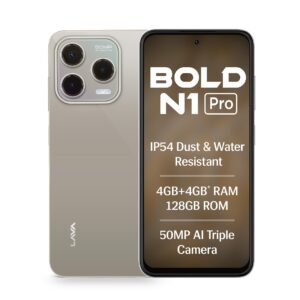 Lava Bold N1 Pro (Titanium Gold, 4 GB RAM, 128 GB Storage)| Bigger 6.67" HD+ IP54 Display | 120 Hz Refresh Rate | 50 MP AI Triple Rear Camera | 8 MP Front Camera| 5000 mAh Battery | Charger in Box