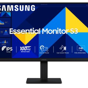 Samsung 22" (54.6 cm) S3 Flat Monitor|Super Slim Borderless Design|IPS Panel|FHD 1920 x 1080|100 Hz|5 ms|Ports-HDMI,VGA|Game Mode|Eye Saver Mode||Wall Mountable|LS22D300GAWXXL|Black