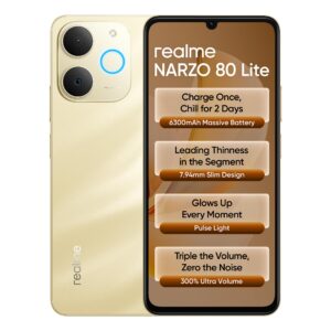 realme NARZO 80 Lite 4G (Beach Gold, 4GB+64GB) | 6300mAh Segment's Biggest Battery | 7.94mm Slim Design | 300% Ultra Volume | Pulse Light: 9 Colors, 5 Glow Modes | Ai Assist