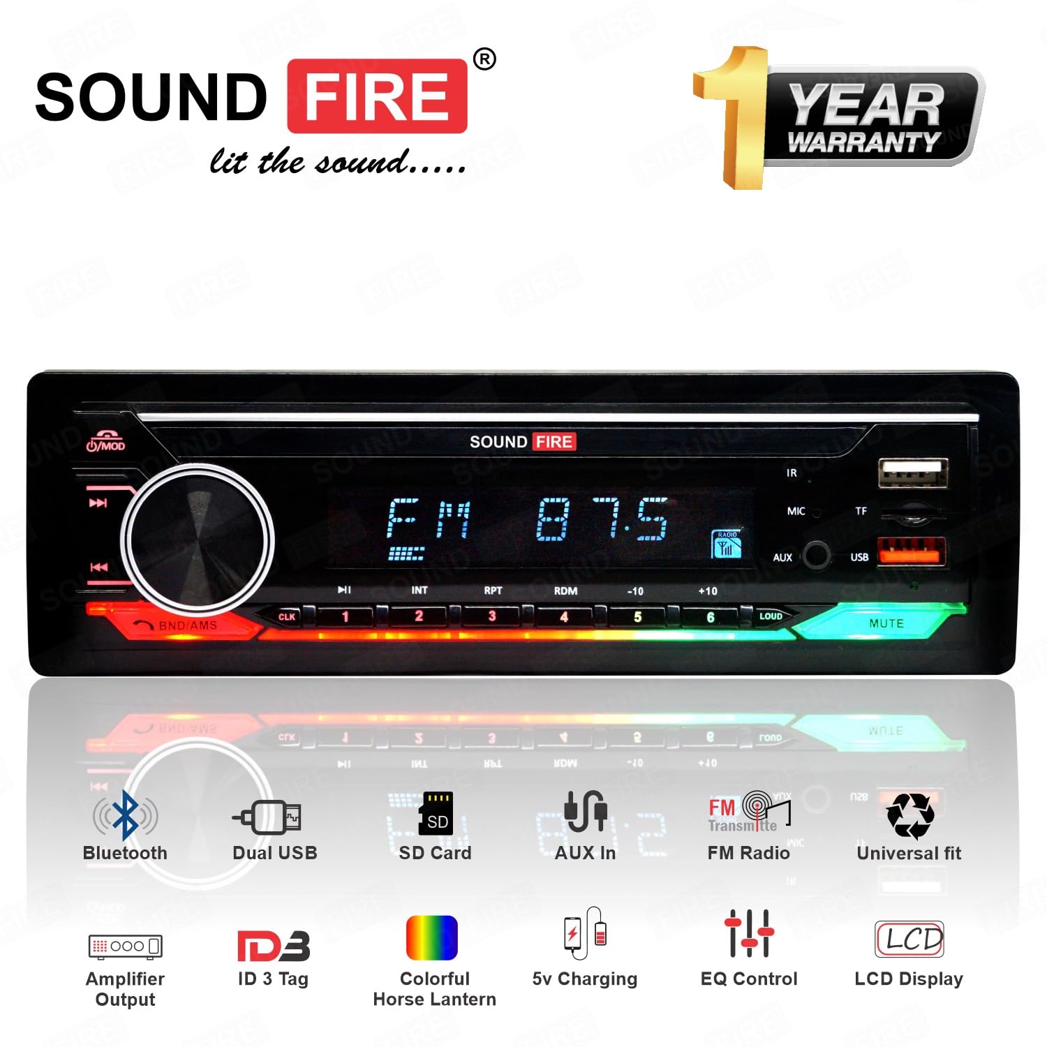 SOUND FIRE 007 Charge Pro+ Dual-USB/FM/SD/AUX/Bluetooth Wireless with Phone Caller Id Receiver Universal Car Stereo (Single Din)