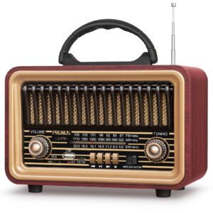 PRUNUS J-170 Retro Vintage Radio with Bluetooth Rich Bass Stereo Sound, Radios Portable AM FM SW, Rechargeable Speaker with TWS Pairing, Loud Volume,BT5.0, Micro SD Card & MP3 Player for Home Party