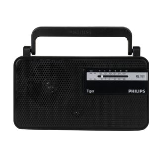 Philips Portable Radio RL191/94 with MW/FM Bands, 180mW RMS Sound Output, Telescopic Antenna, Battery & DC Powered (2xR20/3V DC), Compact & Portable Design (Black)