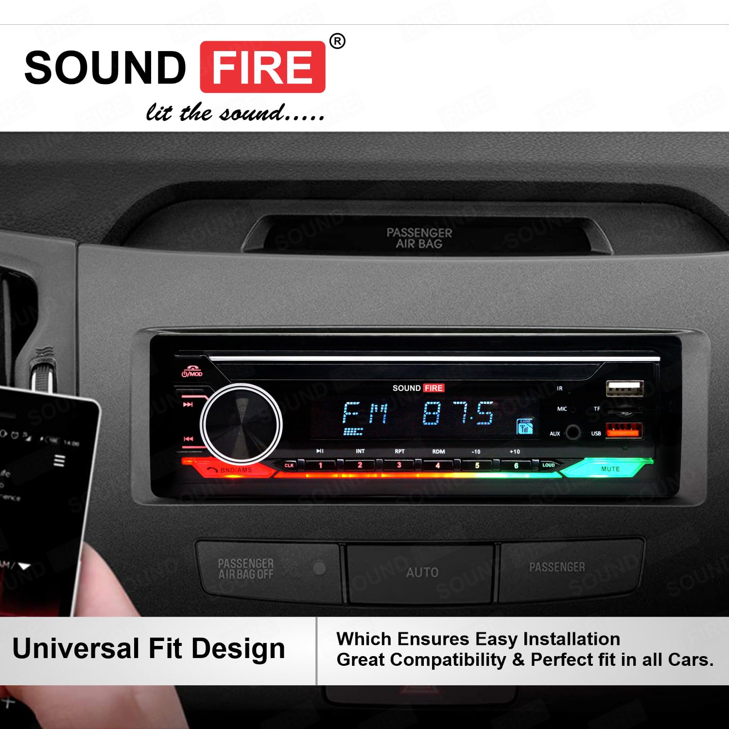 SOUND FIRE 007 Charge Pro+ Dual-USB/FM/SD/AUX/Bluetooth Wireless with Phone Caller Id Receiver Universal Car Stereo (Single Din)