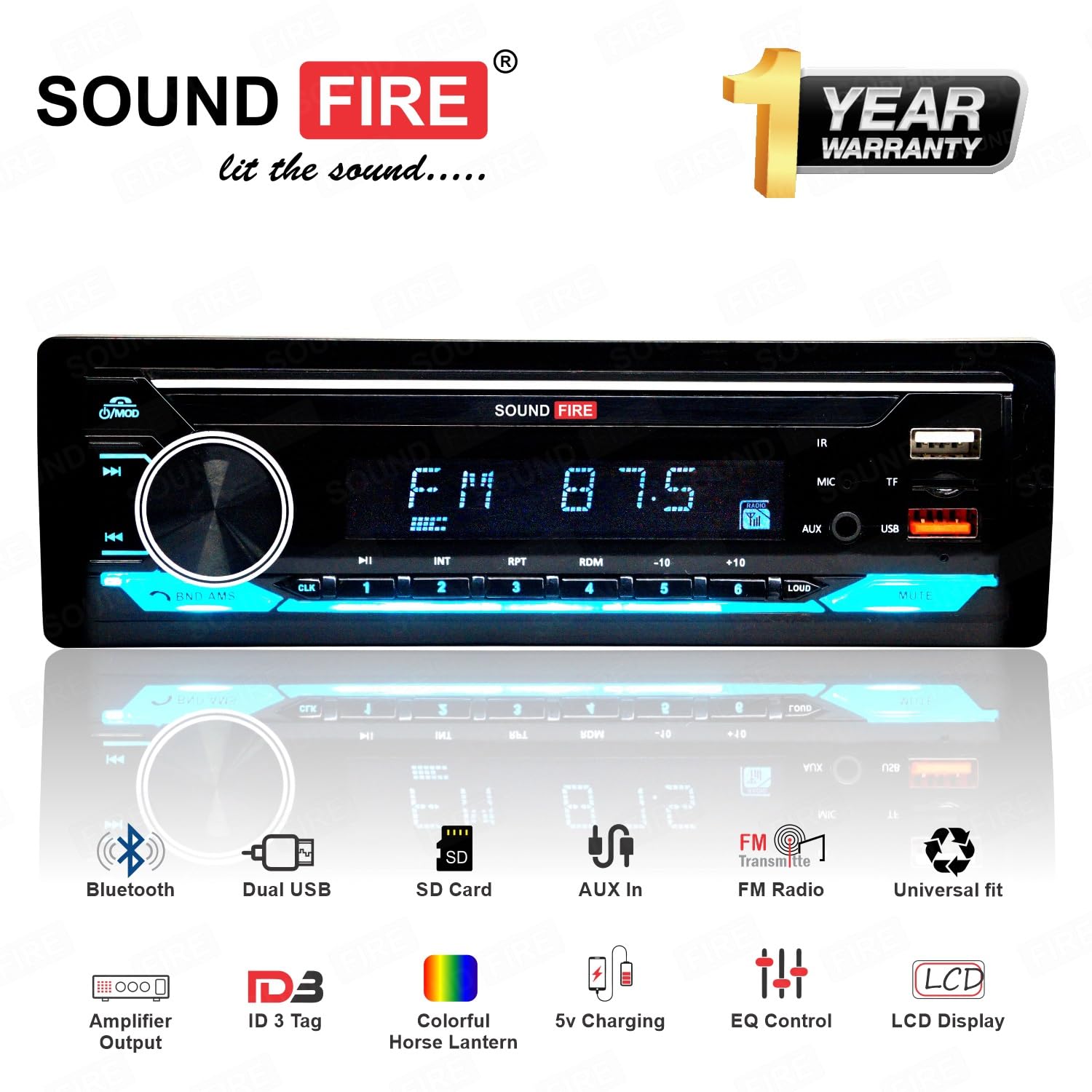 SOUND FIRE 007 Charge Pro+ Dual-USB/FM/SD/AUX/Bluetooth Wireless with Phone Caller Id Receiver Universal Car Stereo (Single Din)