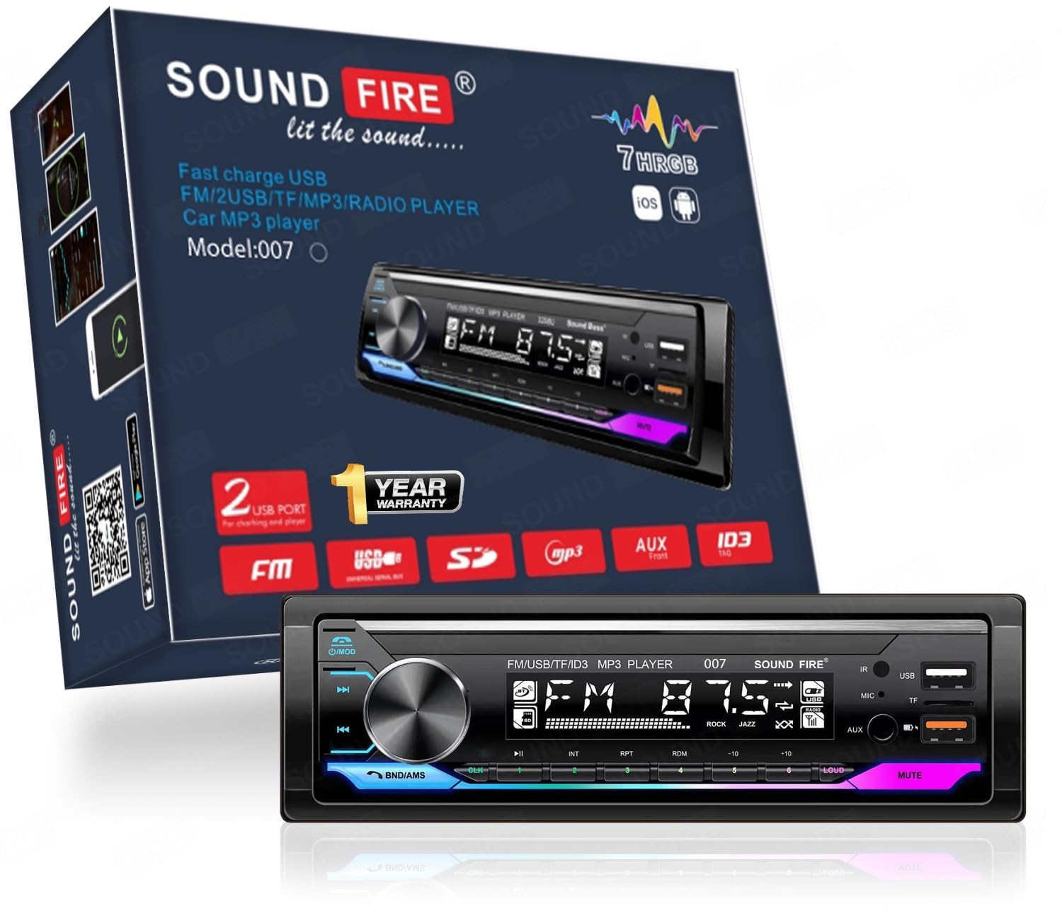 SOUND FIRE 007 Charge Pro+ Dual-USB/FM/SD/AUX/Bluetooth Wireless with Phone Caller Id Receiver Universal Car Stereo (Single Din)