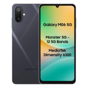 Samsung Galaxy M06 5G (Blazing Black, 4GB RAM, 128 GB Storage) | MediaTek Dimensity 6300 | AnTuTu Score 422K+ | 12 5G Bands | 25W Fast Charging | 4 Gen of OS Upgrades | Without Charger
