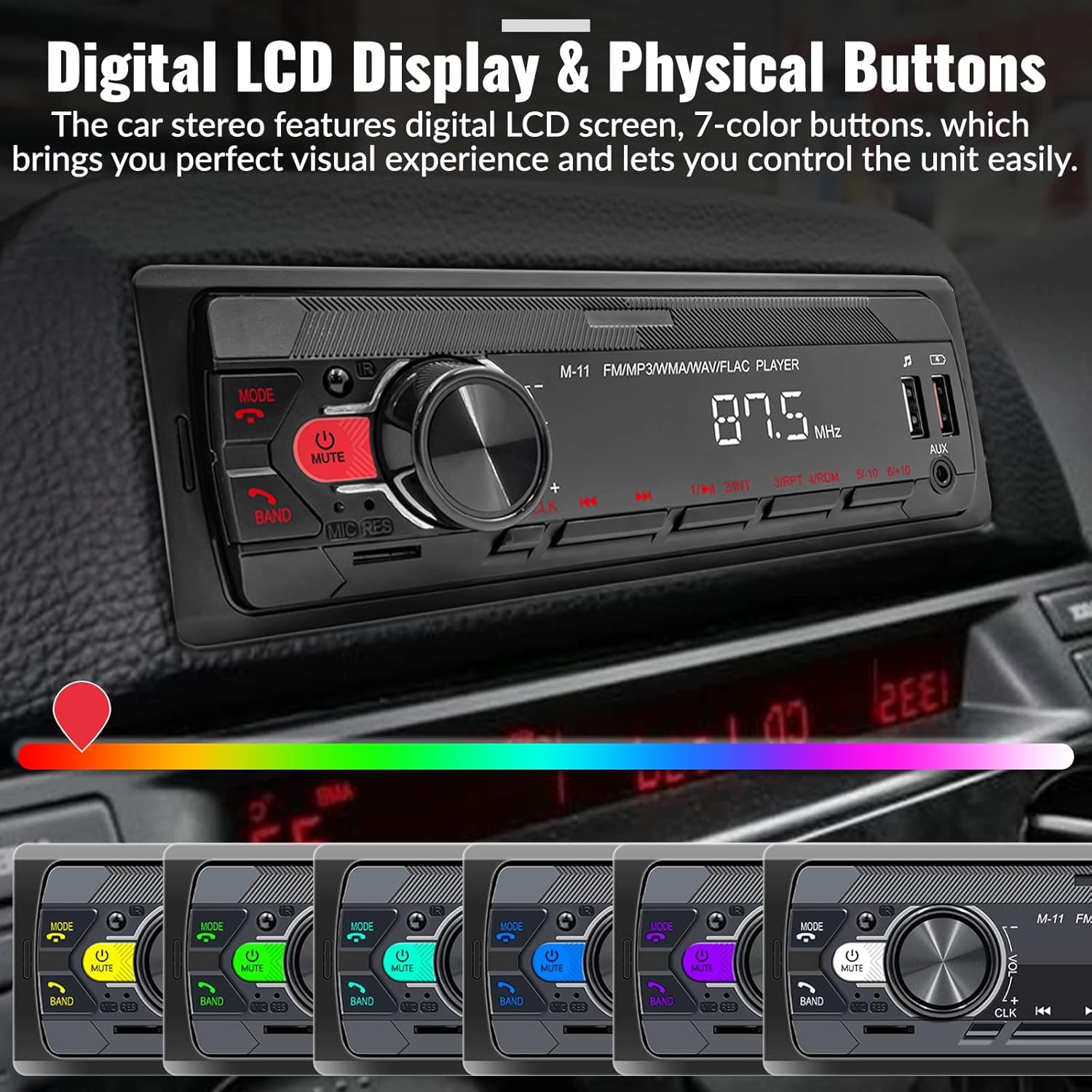 UNITOPSCI Single Din Car Stereo Bluetooth 5.0 Multimedia Audio Receiver, Push to Talk Assistant, Hands-Free Call Voice Control,MP3/FM/AUX in/USB/TF Input APP Remote LCD Digital Display