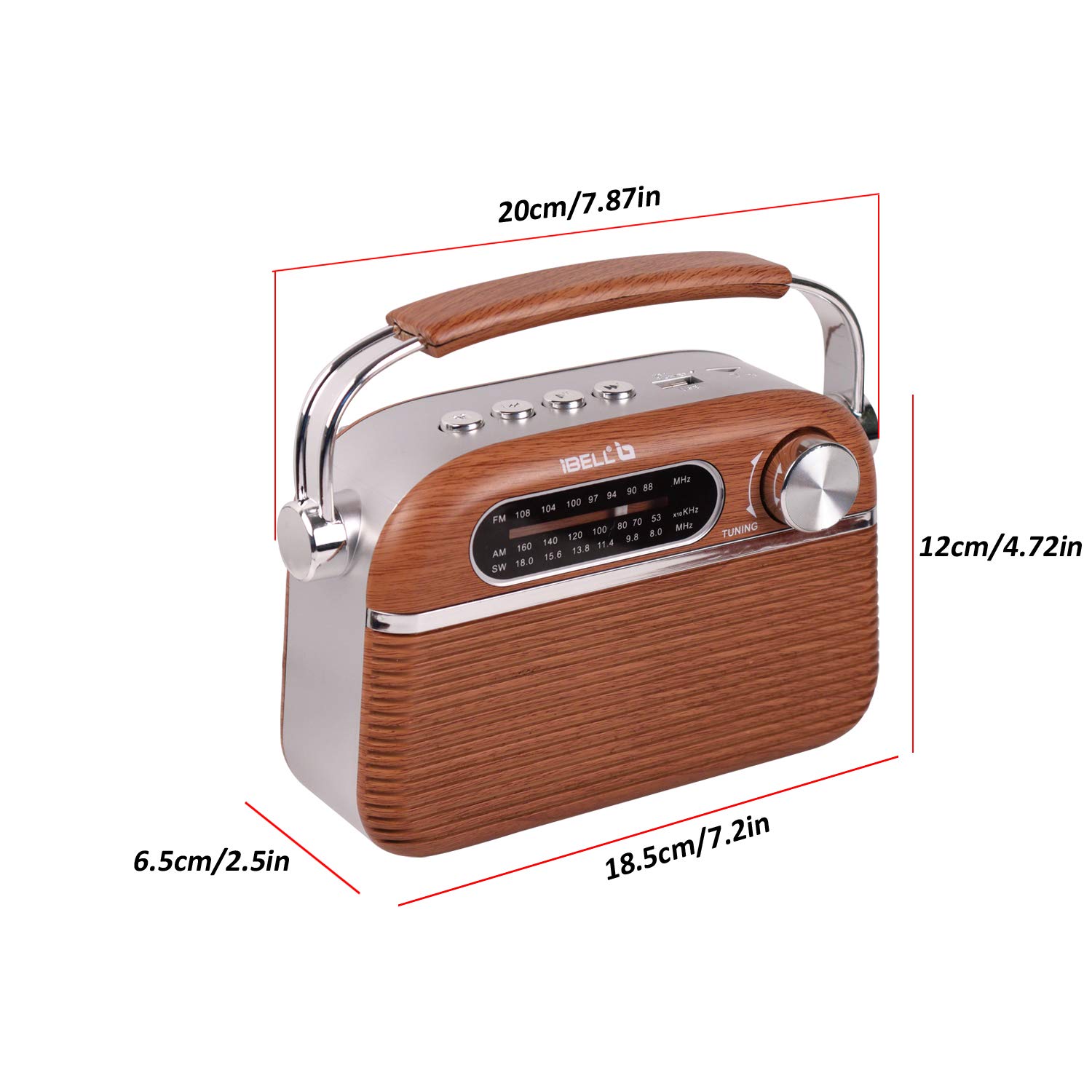 iBELL FM700BT Portable FM Radio with Bluetooth Speaker, USB, SD Slot, MP3 Player & Dynamic Speaker 3 Band (Brown)