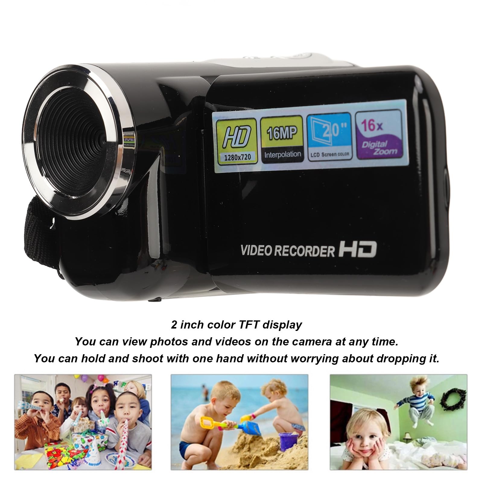 Portable 1080P HD 16MP Digital Camera, 16x Zoom Video Camera Camcorders, 2 Inch LCD Screen, Self Timer, Video Recording Vlogging DV Digital Camcorder Camera with Handheld