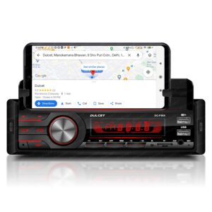 Dulcet DC-F90X 220W Single Din Mp3 Car Stereo with in-Built Smartphone Holder/2.1 Amp Ultra Fast Charging/Dual USB Ports/Bluetooth/Hands-Free Calling/FM/AUX Input/SD Card Slot/Remote Control