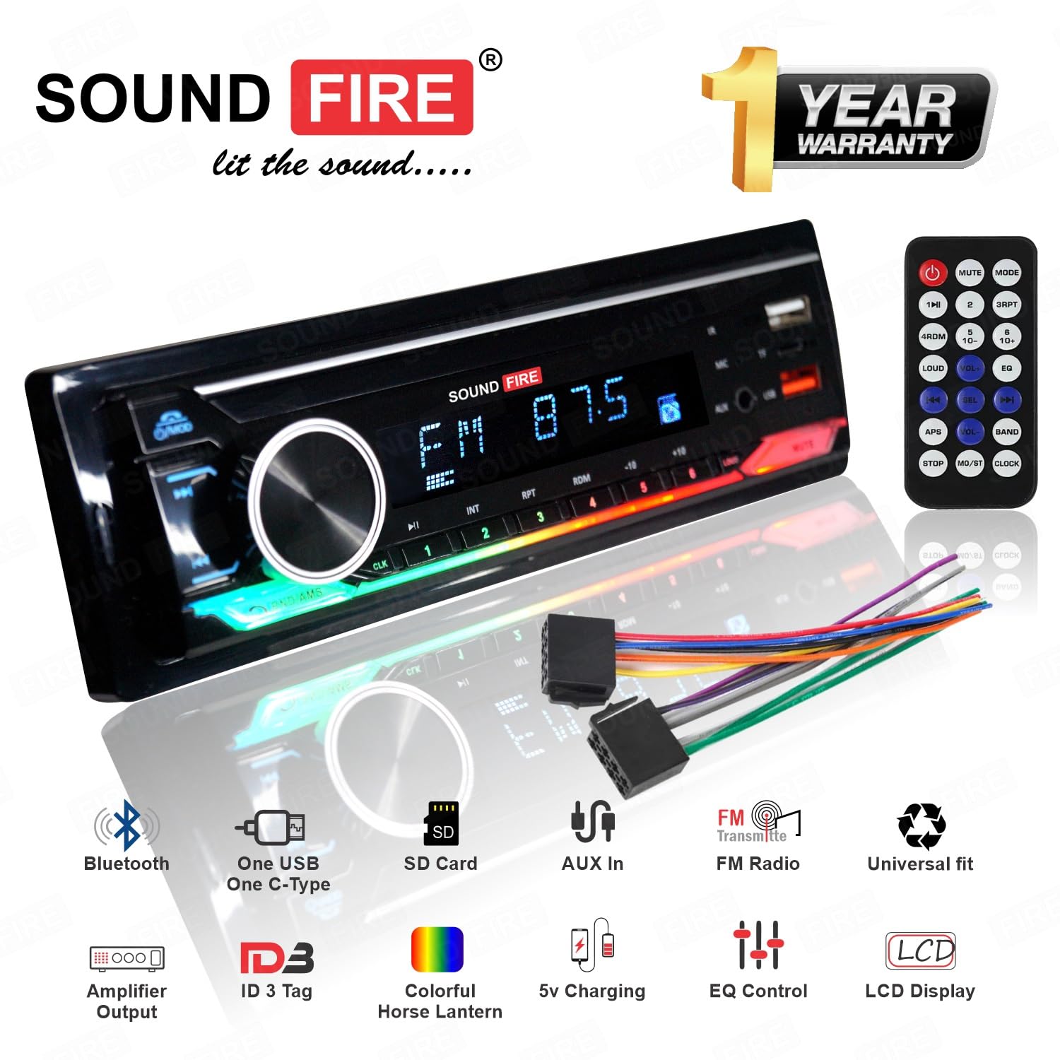 SOUND FIRE 007 Charge Pro+ Dual-USB/FM/SD/AUX/Bluetooth Wireless with Phone Caller Id Receiver Universal Car Stereo (Single Din)