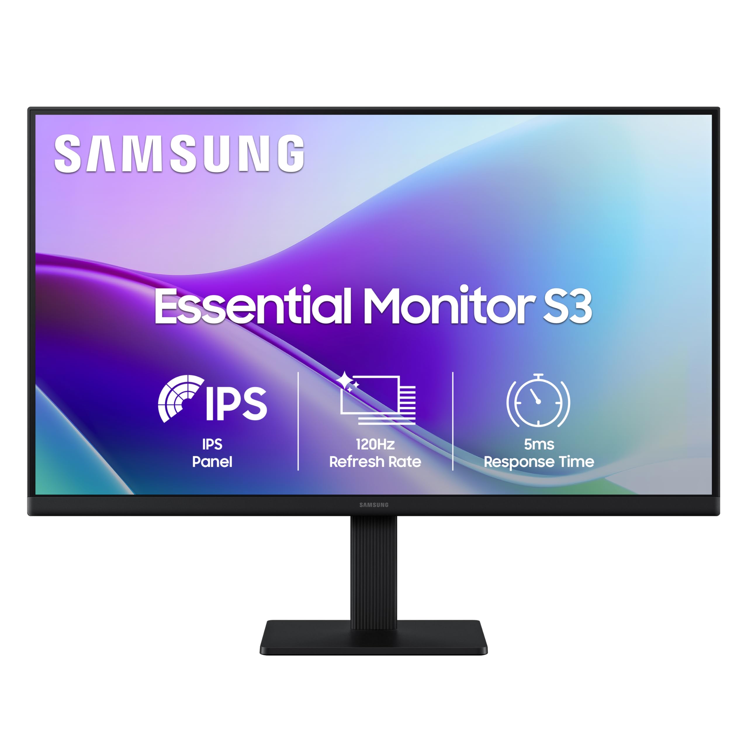 Samsung 24" (60.5 cm) S3 Flat Monitor|Super Slim Borderless Design|IPS Panel|FHD 1920 x 1080|120 Hz|5 ms|Dual HDMI Ports (2EA)|Game Mode|Eye Saver Mode|Wall Mountable|LS24F320GAWXXL|Black