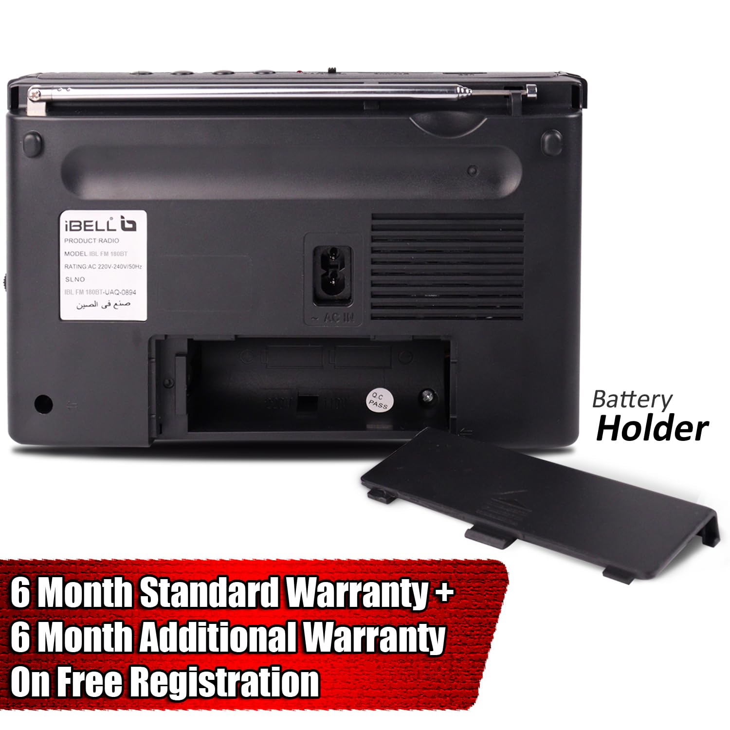 IBL FM180BT Portable 4 Band FM Radio with Bluetooth Speaker, USB/SD Slot, MP3 Player & Dynamic Speaker (Black)