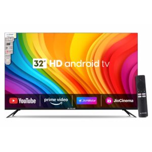 AV PRIME 32-Inch HD Android LED TV (FL A) – IPS Panel, 25W Speaker, 1GB RAM, 8GB ROM, Bluetooth Voice Remote, Dual USB/HDMI, Wall & Table Mount, VGA Input, Streaming Apps Support