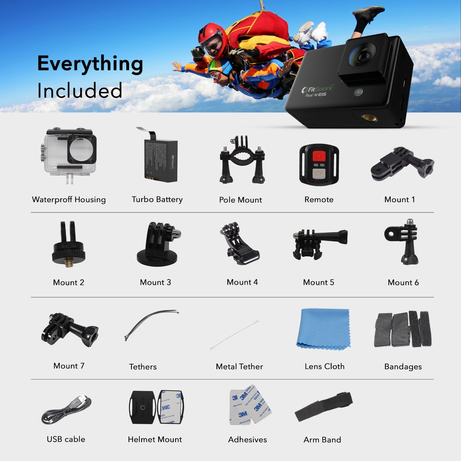 FitSpark Eagle i12 Real 4K WiFi Action Camera | 20MP Ultra HD Wide-Angle Lens | 1st-in-Class with Flashlight | EIS Stabilization | Wireless Remote | Full Accessories Kit Inside