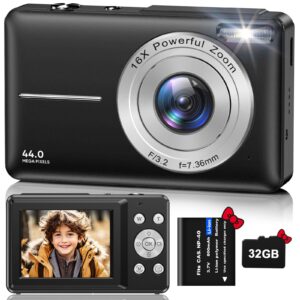 VAHOIALD Digital Camera with 32GB TF Card, 1080P 44MP FHD, 16X Digital Zoom, Black