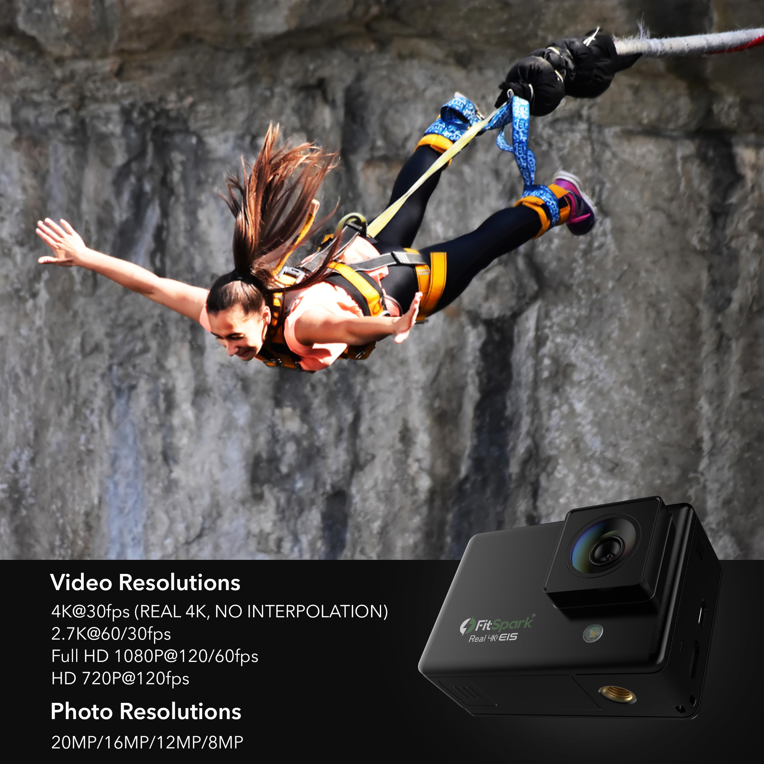 FitSpark Eagle i12 Real 4K WiFi Action Camera | 20MP Ultra HD Wide-Angle Lens | 1st-in-Class with Flashlight | EIS Stabilization | Wireless Remote | Full Accessories Kit Inside