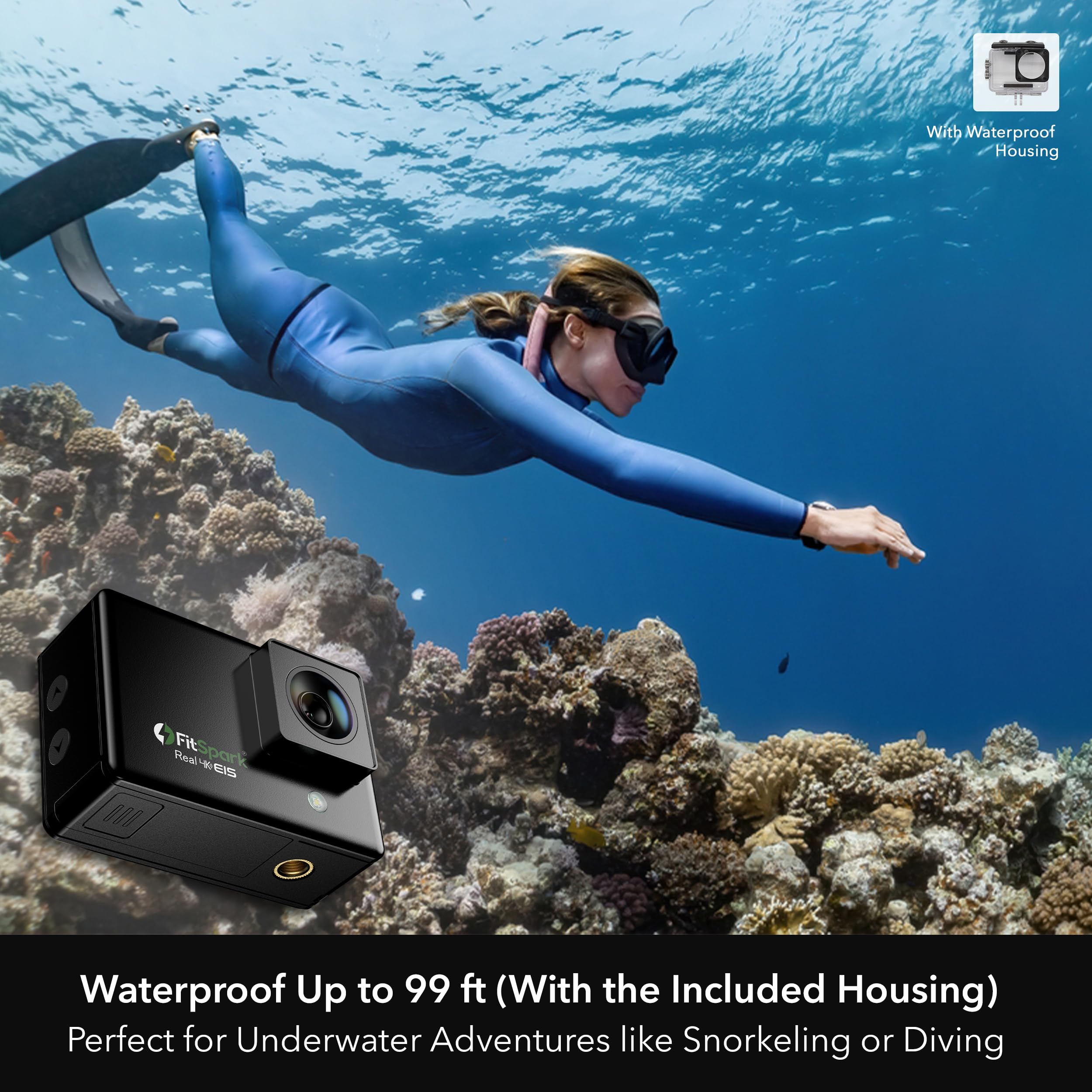 FitSpark Eagle i12 Real 4K WiFi Action Camera | 20MP Ultra HD Wide-Angle Lens | 1st-in-Class with Flashlight | EIS Stabilization | Wireless Remote | Full Accessories Kit Inside